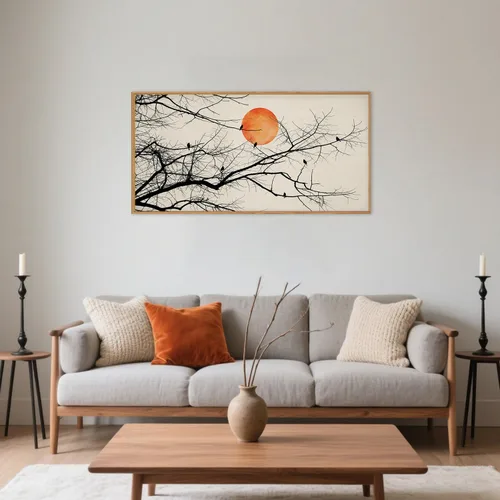 Miniatura 63 de Celestdeco Juego de arte de pared en lienzo abstracto y neutro grande con marco naranja, moderno y minimalista para pared, diseño geométrico bohemio
