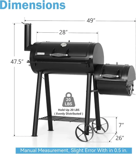 Miniatura 5 de GREEN PARTY Parrillas de Carbón Ahumadoras Offset con Cámara de Cocción de 28 Pulgadas, Combo de Ahumador de Barril y Parrilla de Carbón, 512