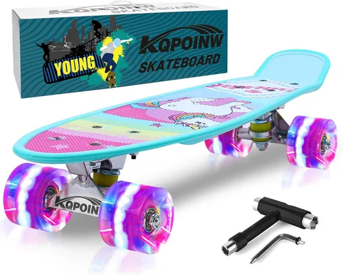 Miniatura 15 de Patinetas, Monopatín Completo de 56 cm, Mini Cruiser para Niños, Niñas, Adolescentes Principiantes con Ruedas de Luces Intermitentes Coloridas