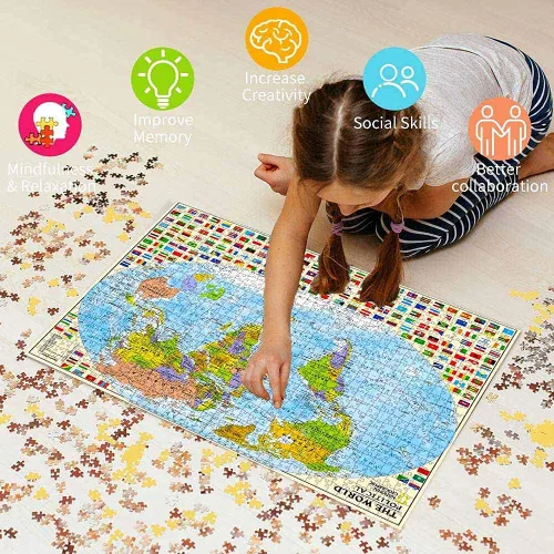 Miniatura 7 de Rompecabezas de mapa político del mundo de 1000 piezas para adultos o adolescentes con 197 países internacionales banderas del mundo rompecabezas
