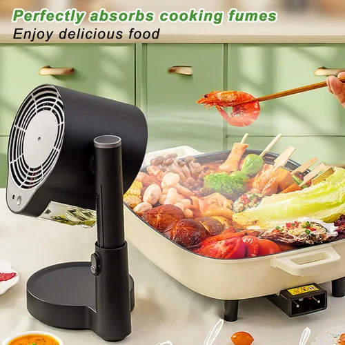 Miniatura 3 de Campana extractora portátil para cocina de RV, BBQ, olla caliente, ventilador de escritorio para cocina con 3 velocidades, altura telescópica, bajo