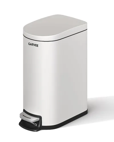 Miniatura 13 de Garvee Cubo de basura de metal de 1.6 galones / 6 litros con tapa, bote de basura delgado e impermeable para dormitorio, cubo de basura pequeño