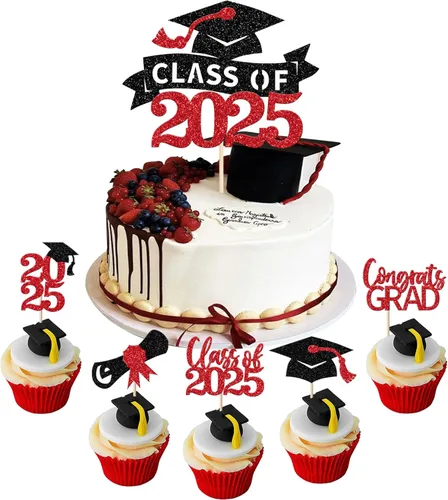 Miniatura 16 de Paquete de 24 adornos para cupcakes de clase 2025 con purpurina 2025 para diploma de graduación 2025 para cupcakes temáticos de graduación 2025