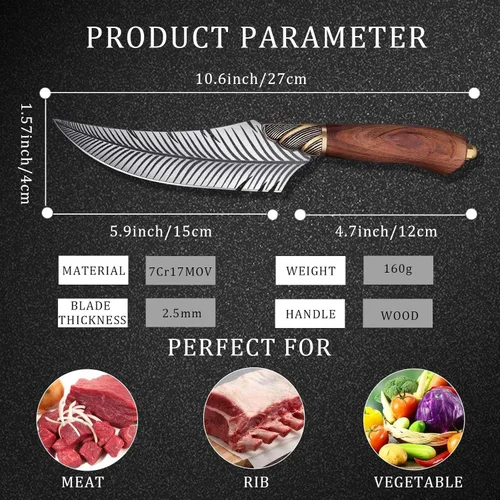 Miniatura 6 de Dream Reach Cuchillo de deshuesar vikingo de plumas, cuchillo vikingo profesional de 6 pulgadas, cuchillo de carne de espiga completa con caja