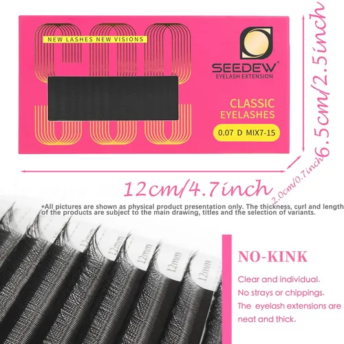 Miniatura 3 de Extensiones de pestañas individuales clásicas, 20 filas/bandeja de 0.315 in, rizo D de 0.003 in, pestañas de volumen suaves naturales individuales