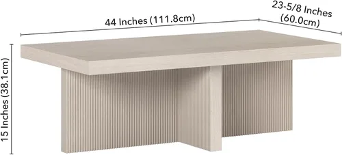 Miniatura 3 de Henn&Hart Mesa de centro rectangular de madera acanalada de 44 pulgadas con pedestal de bajo perfil con base de pedestal acanalada para sala