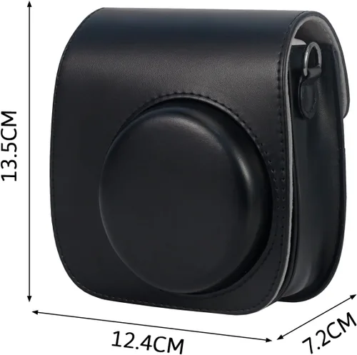Miniatura 2 de Funda de piel sintética compatible con cámara instantánea Fujifilm Instax Mini 11 12 con correa ajustable y bolsillo (negro)