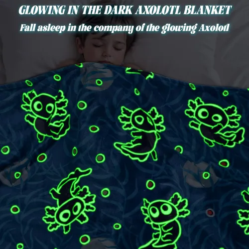 Miniatura 2 de Manta de Ajolotl para Niños que Brilla en la Oscuridad Manta para Niños Niños Manta de Tiro Regalos de Ajolotl Decoración Animal Salamandra Mantas