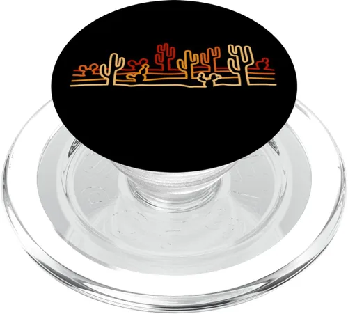Miniatura 8 de Desert Cactus Minimalista Retro Línea Naranja Arte Salvaje Oeste PopSockets Estándar PopGrip