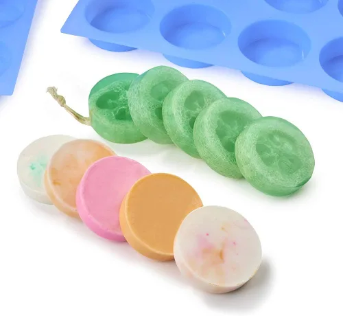 Miniatura 8 de Moldes de jabón de silicona redondos grandes - 4 oz, 3'' redondos, moldes de jabón de lufa individuales gruesos con tamaño grande uniforme y Redondo
