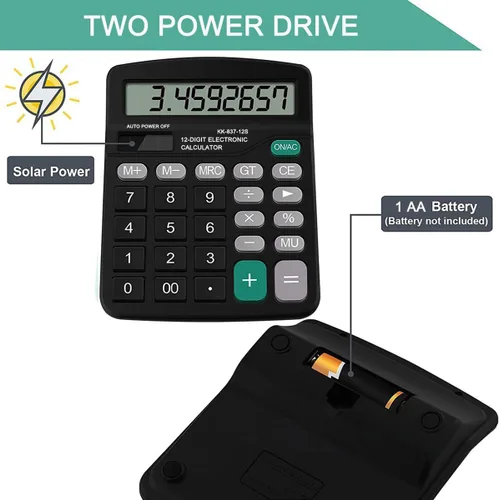 Miniatura 4 de Calculadora de escritorio de oficina - Calculadora financiera simple de doble potencia con botón grande pantalla grande para oficina, hogar y Negro