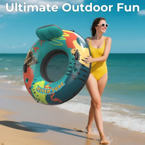 Miniatura 8 de Flotador de tubo de río resistente de 53 pulgadas para adultos, flotador inflable para piscina, lago y playa con portavasos incorporados, respaldo