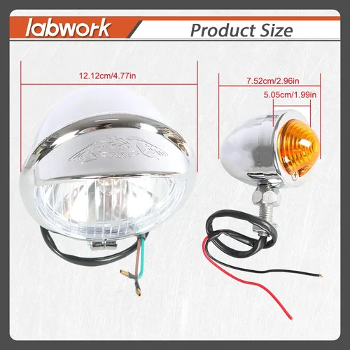 Miniatura 3 de labwork Barra de luz antiniebla direccional para motocicleta con soporte y señal de giro Cromo