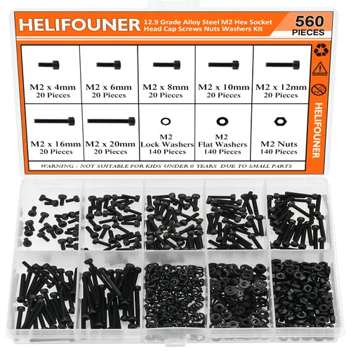 Miniatura 10 de HELIFOUNER 560 piezas M3 x 0.157 in, 0.236 in, 0.315 in, 0.394 in, 0.472 in, 0.630 in, 0.787 in, cabeza hexagonal, tornillos, arandelas, tuercas