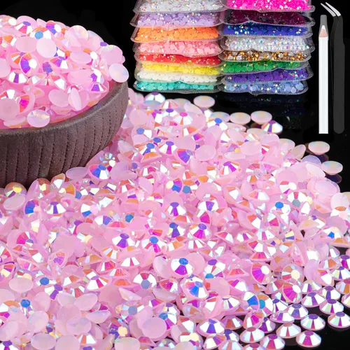 Miniatura 26 de 15000 diamantes de imitación de resina de 0.079 pulgadas a granel, diamantes de imitación de gelatina redondos negros con parte trasera plana, gemas