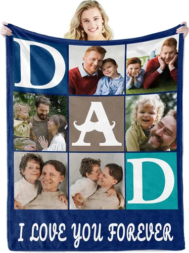 Miniatura 13 de Youltar Manta de fotos personalizada para el Día del Padre, regalo personalizado con el texto "Best Dad Ever" de hija o hijo para Navidad
