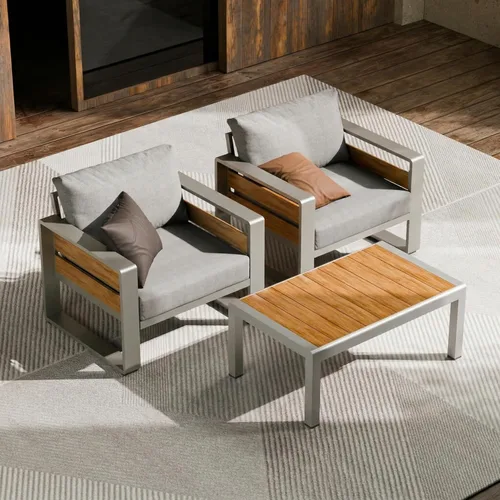Miniatura 10 de ZANDOR Juego de muebles de aluminio para patio al aire libre, 4 piezas de metal moderno, sofá seccional para conversación al aire libre con mesa