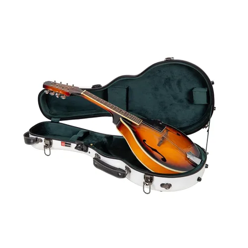 Miniatura 28 de Crossrock Estuche de mandolina de fibra de vidrio – contorneado para estilo F (se adapta a Gibson F5) Brillo plateado, terciopelo verde bosque