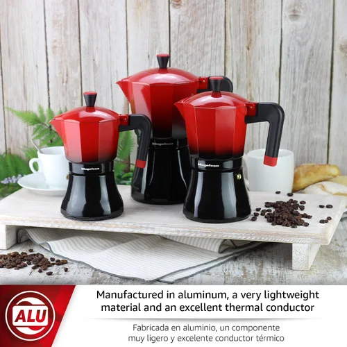 Miniatura 2 de Magefesa Tradicional - Cafetera de café expreso para estufa de 6 tazas, olla italiana, compatible con inducción, acero inoxidable y aluminio, mango