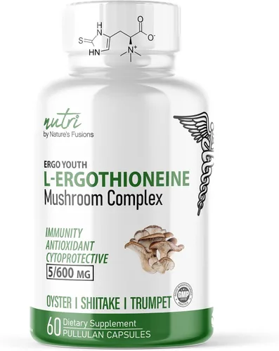 Nature's Fusions Nutri L - Suplementos de ergotioneína con complejo orgánico de hongos - 5 mg y 600 mg de extractos de hongos, ostra, shiitake,