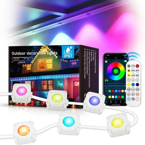 GAINTLUMI Luz Permanente para Exteriores, 50 pies con 30 Luces LED para Aleros, Luces RGB Inteligentes para Exteriores con 75 Modos de Escena, IP67