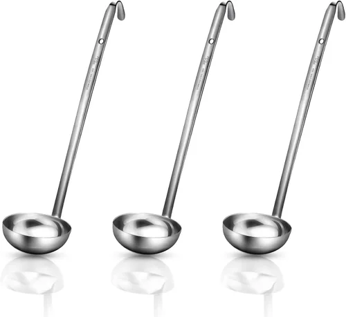 meekoo Cucharón de acero inoxidable con mango de sopa con borde de vertido para cocina cocina salsa de sopa