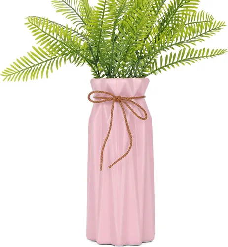 VanEnjoy Floreros geométricos de cerámica rosa de 9 pulgadas para flores artificiales frescas, decoración para habitación, dormitorio, oficina,