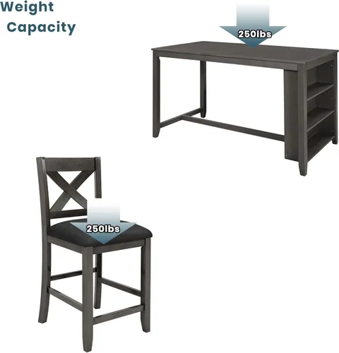 Miniatura 5 de Merax Juego de mesa de comedor de 5 piezas con almacenamiento, juego de mesa de comedor de granja para 4, juego de mesa de cocina con 4 sillas