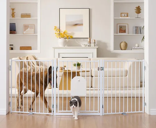 Miniatura 18 de No Pawblems - Puerta independiente para perros, valla plegable de 30 pulgadas de alto para interiores, extensión de puerta extra ancha para Blanco