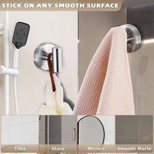 Miniatura 4 de Ganchos con ventosa para ducha - Ganchos reutilizables para baño para toallas, batas y lofa - Montaje sin taladro en cocina, paredes, metal, vidrio