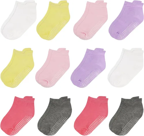 Calcetines para niños pequeños, 12 pares de calcetines antideslizantes para niños y niñas, calcetines de algodón para niños de 1 a 3 años