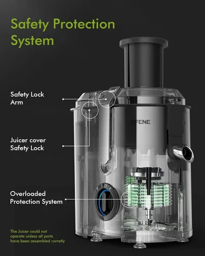 Miniatura 6 de SIFENE Exprimidor centrífugo de 800 W, extractor de jugo de alta potencia con 3.2 pulgadas de boca ancha 3 velocidades de control compacto de acero