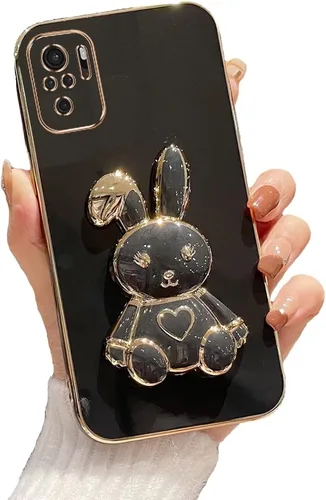 Miniatura 45 de Estuche con soporte de conejo de corazón para Xiaomi Redmi Note 10S, galvanizado suave TPU protector delgado a prueba de golpes con lindo conejito