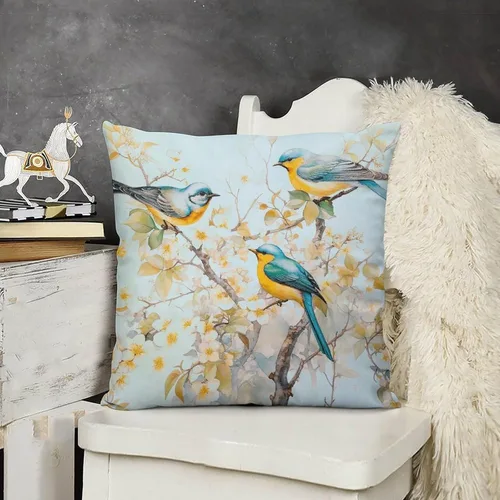 Miniatura 3 de Fundas de almohada decorativas de terciopelo de doble cara de 18 x 18 pulgadas, diseño de ramas de pájaros, para dormitorio, sala de estar