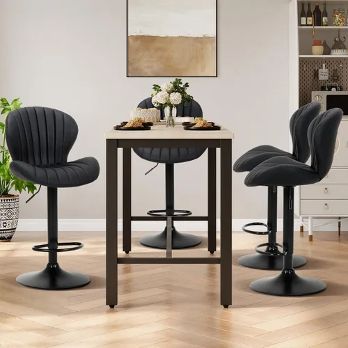 Miniatura 6 de COLAMY Juego de 6 taburetes de bar, sillas de bar giratorias modernas, taburetes tapizados de cuero sintético ajustables de altura de mostrador
