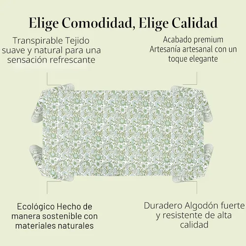 Miniatura 6 de CPC - Mantel cuadrado 100% algodón, 60 x 60 pulgadas, estampado de bloques indios, mantel para bodas, primavera/verano, barbacoa, verde ágata