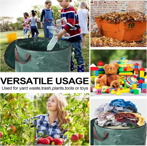 Miniatura 4 de Paquete de 4 bolsas de basura reutilizables de 72 galones con tapa, bolsas extra grandes de hojas de césped, resistentes con 4 asas, bolsas