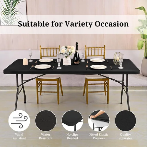 Miniatura 6 de fani 6 piezas de tela elástica para tapas de mesa, fundas de elastano de 6 pies, lavables, elásticos, universales, rectangulares, protectores