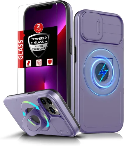 Miniatura 73 de Funda magnética para iPhone 11 Pro compatible con carga inalámbrica MagSafe, con 2 protectores de pantalla, anillo kickstand de 360° integrado +