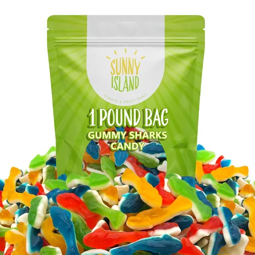 Miniatura 3 de Dulces de Tiburones Gomosos Bolsa de 1 libra Sabores Surtidos - Frambuesa Azul, Limón, Lima, Cereza