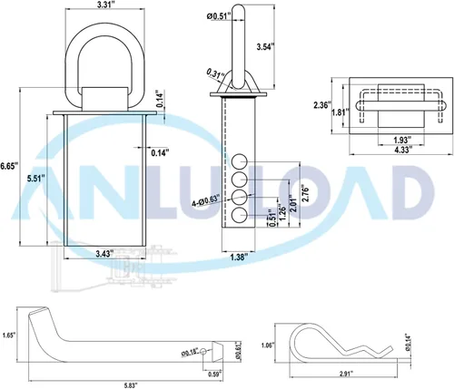Miniatura 5 de ANLULOAD - Anillo en D ajustable para remolque resistente, límite de carga de 5400 libras y 4 agujeros ajustables, bolsillo de estaca con anilla