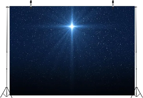 Miniatura 4 de BELECO Telón de fondo de tela de estrella nocturna de 5 x 3 pies, Santa Navidad, estrella, cielo estrellado azul, fondo, escena de la Natividad