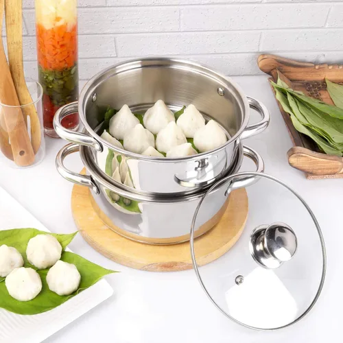 Miniatura 5 de Olla de vapor de 3.0 cuartos para cocinar, ollas de vapor de 2 niveles con tapa para cocinar verduras, mariscos, sopas, alimentos y pastas