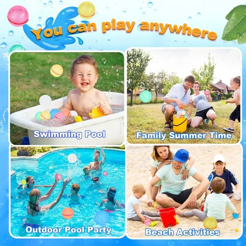 Miniatura 6 de 98K Globos de agua reutilizables, 6 piezas con bolsa de malla, juguetes de agua para piscina y playa, para niños y niñas, juguetes de verano al aire