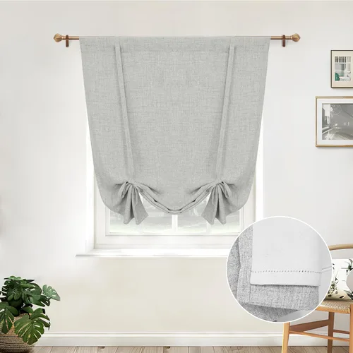 Miniatura 47 de DriftAway - Cortinas de Lino con Doble Capa, Blackout, de Atar, con Aislaje Térmico, Totalmente Forradas, Estilo Globo Romano, para Baño, con Lino