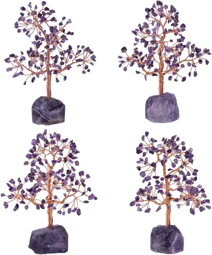 Miniatura 5 de SUNYIK Juego de árbol de dinero de piedra de amatista natural hecho a mano sobre base de amatista, árbol de la vida curativo, decoración