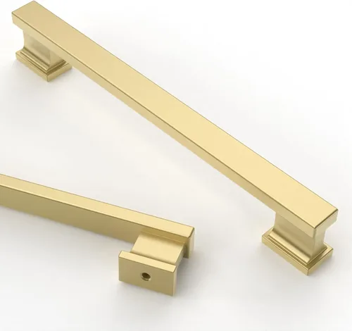 Miniatura 24 de Asidrama - Paquete de 6 manijas de gabinete de cocina color latón cepillado de 3.75 pulgadas (96mm), tiradores para gabinete, accesorios