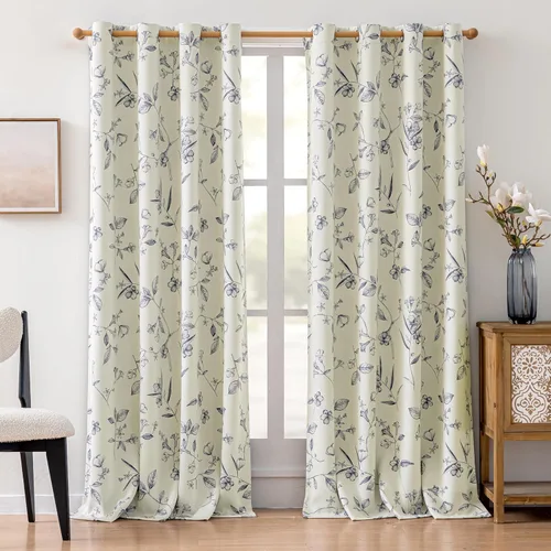 Miniatura 11 de ChrisDowa Cortinas florales 100% opacas de 63 pulgadas de largo, 2 paneles para dormitorio, sala de estar, estampado de flores negras