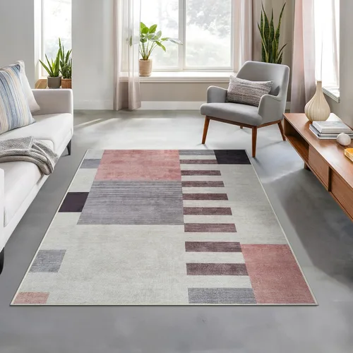 Miniatura 32 de Bloom Rugs Alfombra de pasillo lavable antideslizante de 12 pies – Beige/rosa moderno geométrico para entrada, pasillo, baño y cocina