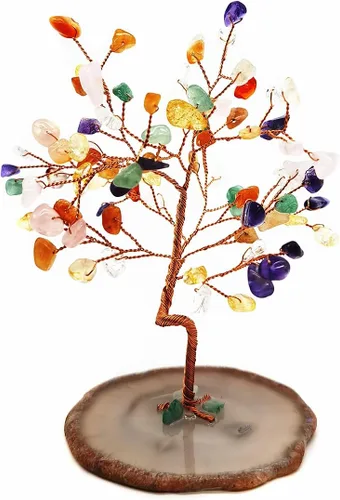 Miniatura 7 de Colorsheng Árbol de dinero de cristal de cuarzo Feng Shui, ágata natural, copos de geoda, base de geoda, decoración estilo bonsái para suerte y Verde